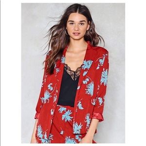 Nasty Gal Maroon and Blue Floral Blazer